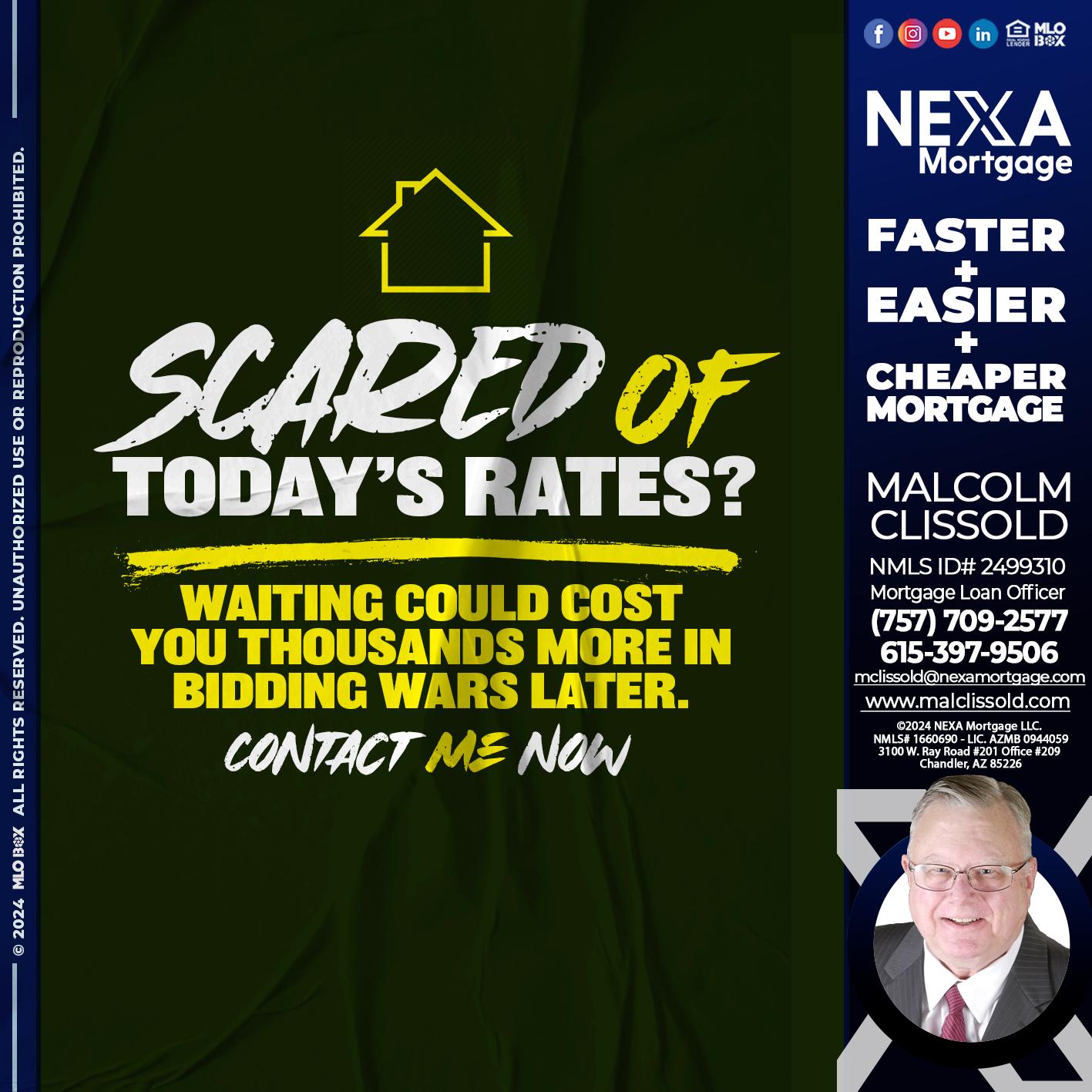 SCARED OF TODAY RATES? - Malcolm Clissold -Mortgage Loan Officer