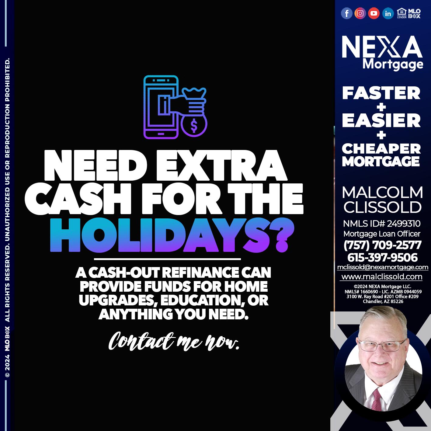 NEED EXTRA CASH - Malcolm Clissold -Mortgage Loan Officer