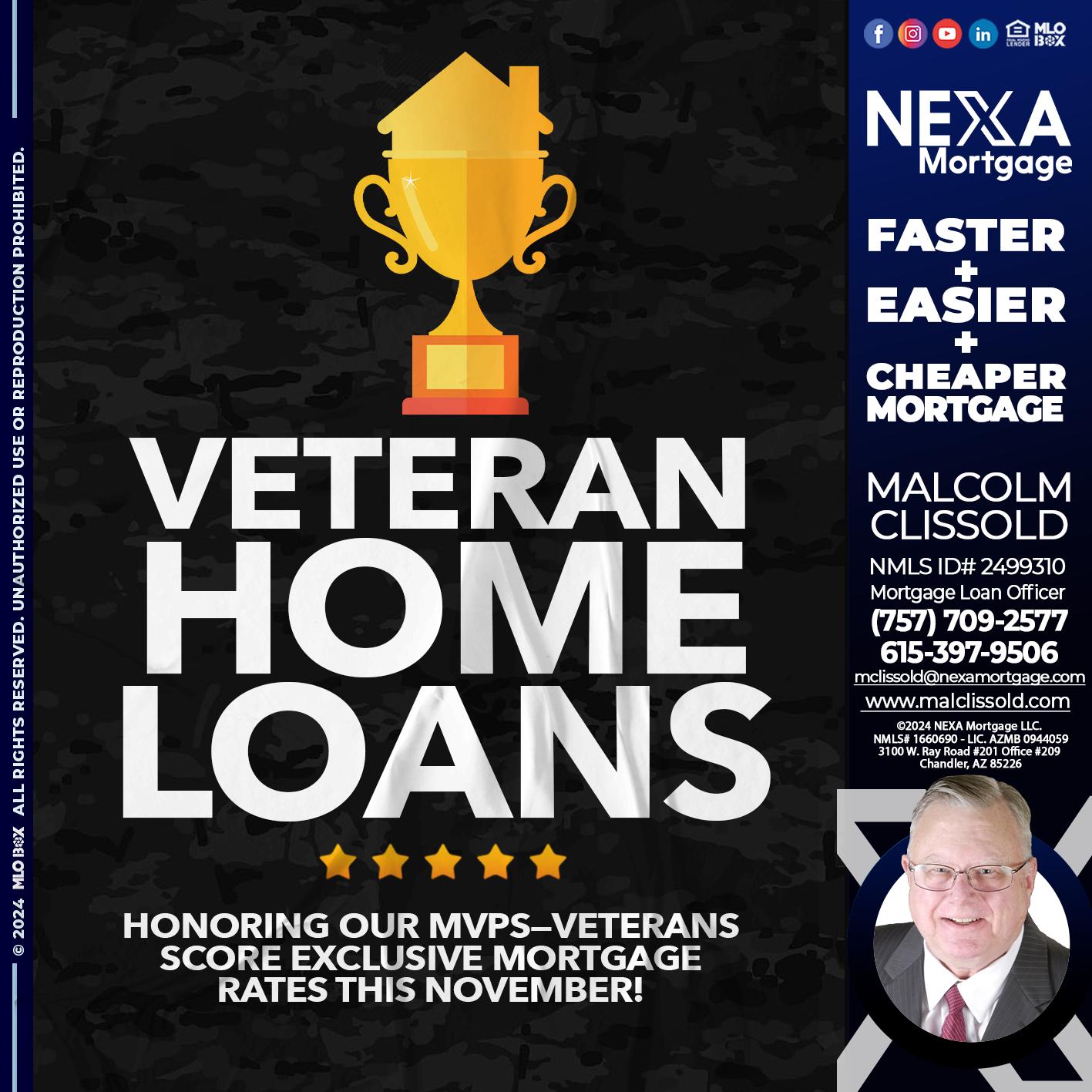 VETERANS HOME LOANS - Malcolm Clissold -Mortgage Loan Officer