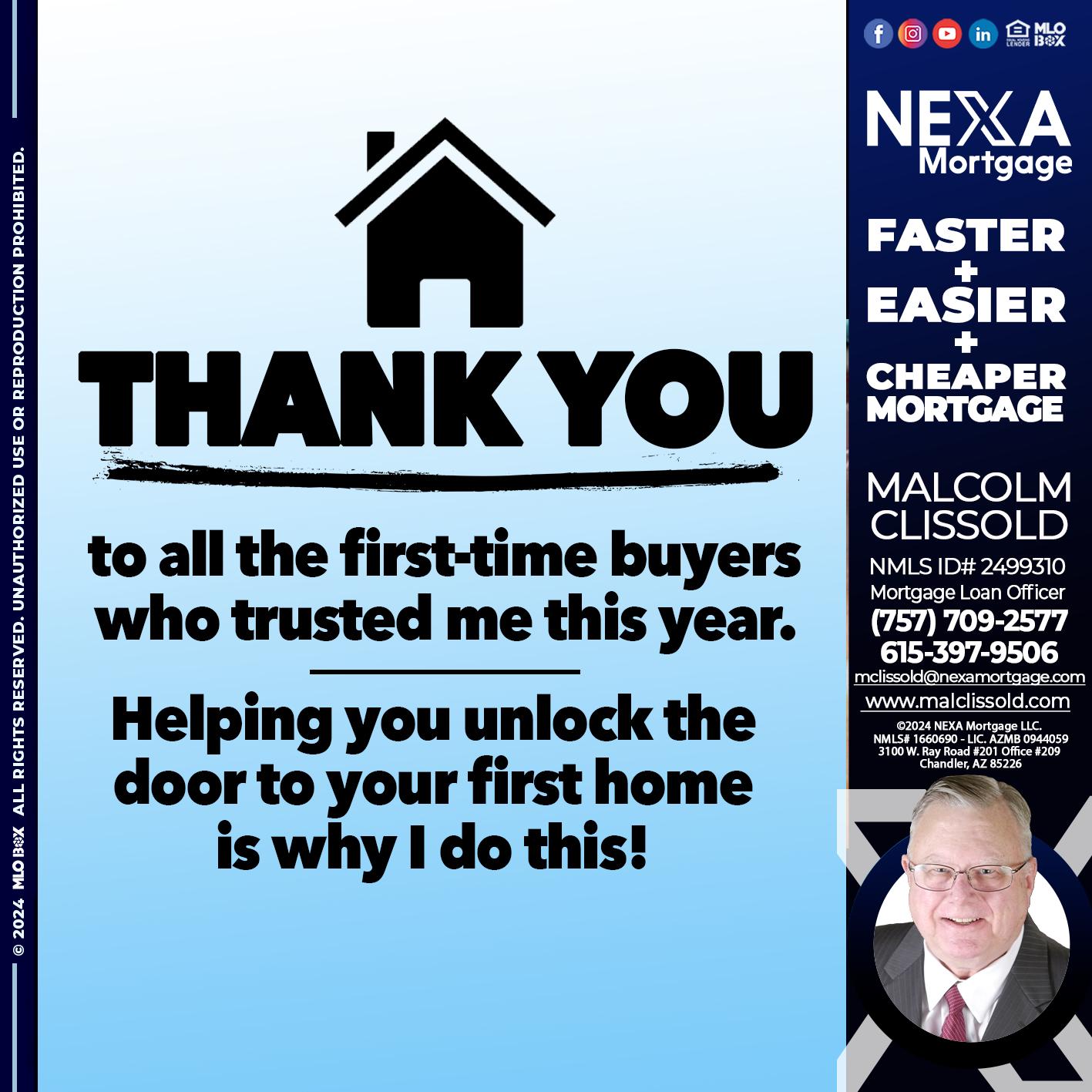 THANK YOU - Malcolm Clissold -Mortgage Loan Officer