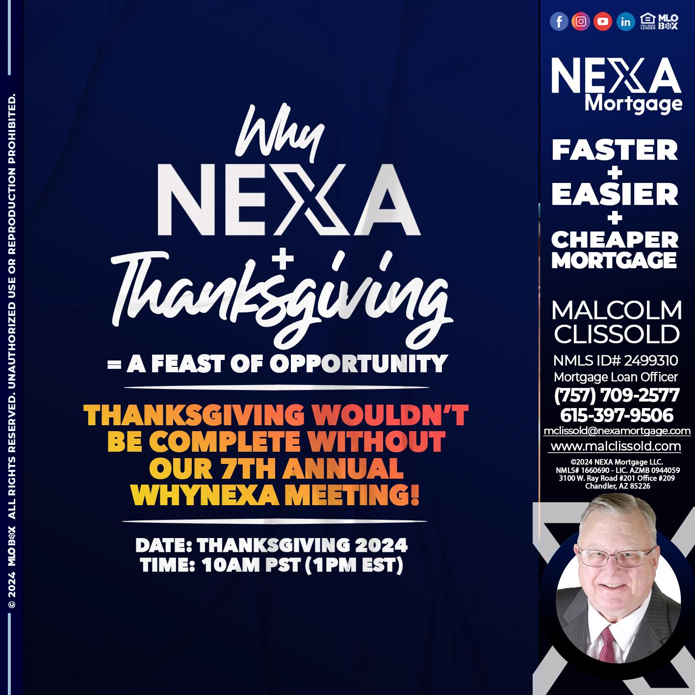 WHY NEXA + THANKSGIVING - Malcolm Clissold -Mortgage Loan Officer