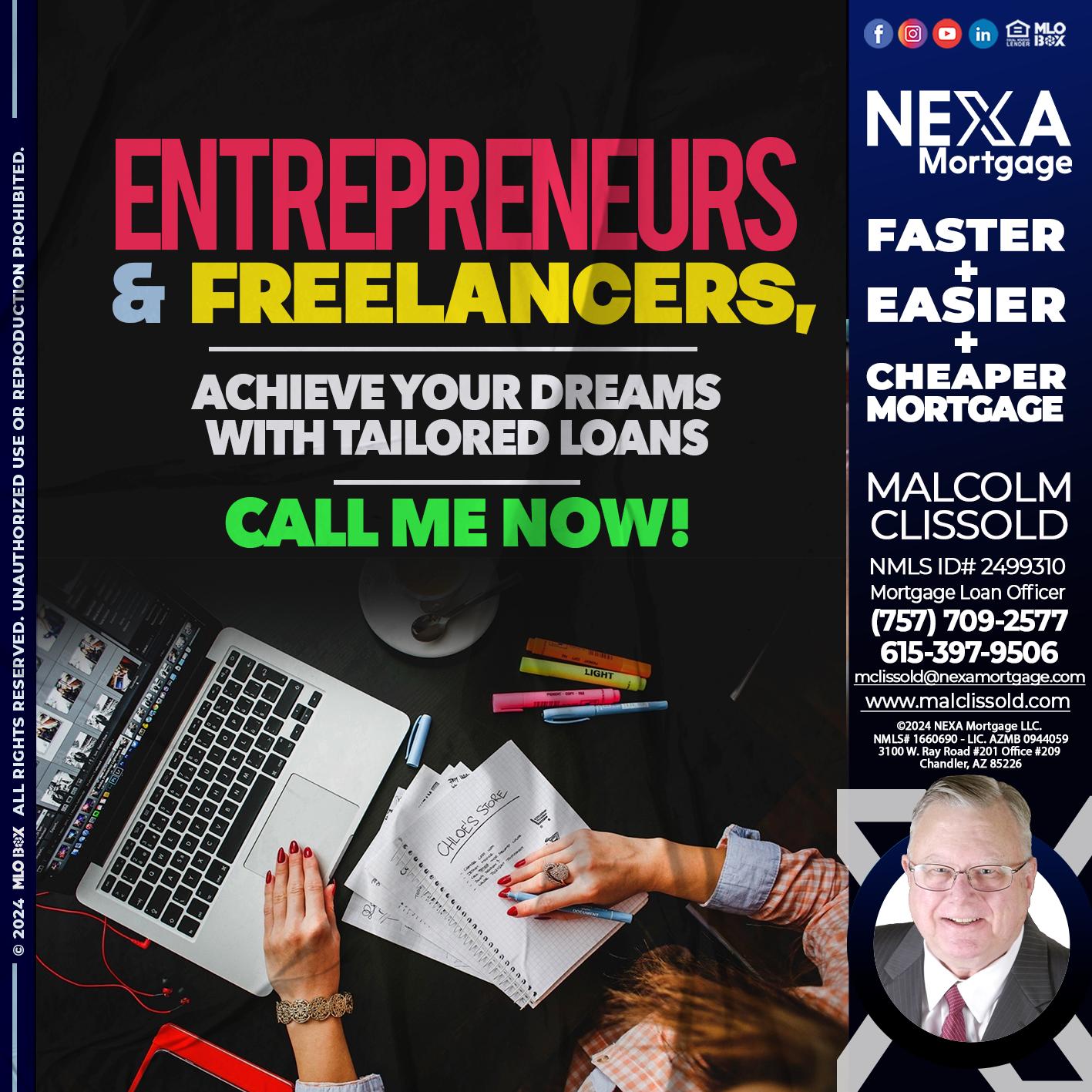 entreprenuers and freelancers - Malcolm Clissold -Mortgage Loan Officer