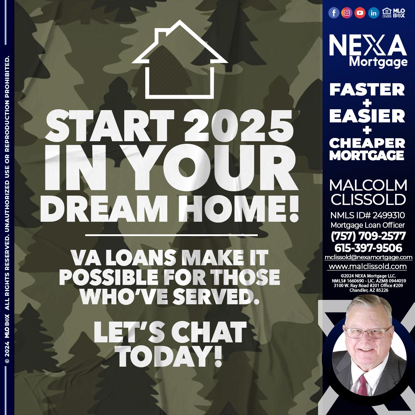 start 2025 VA LOANS - Malcolm Clissold -Mortgage Loan Officer