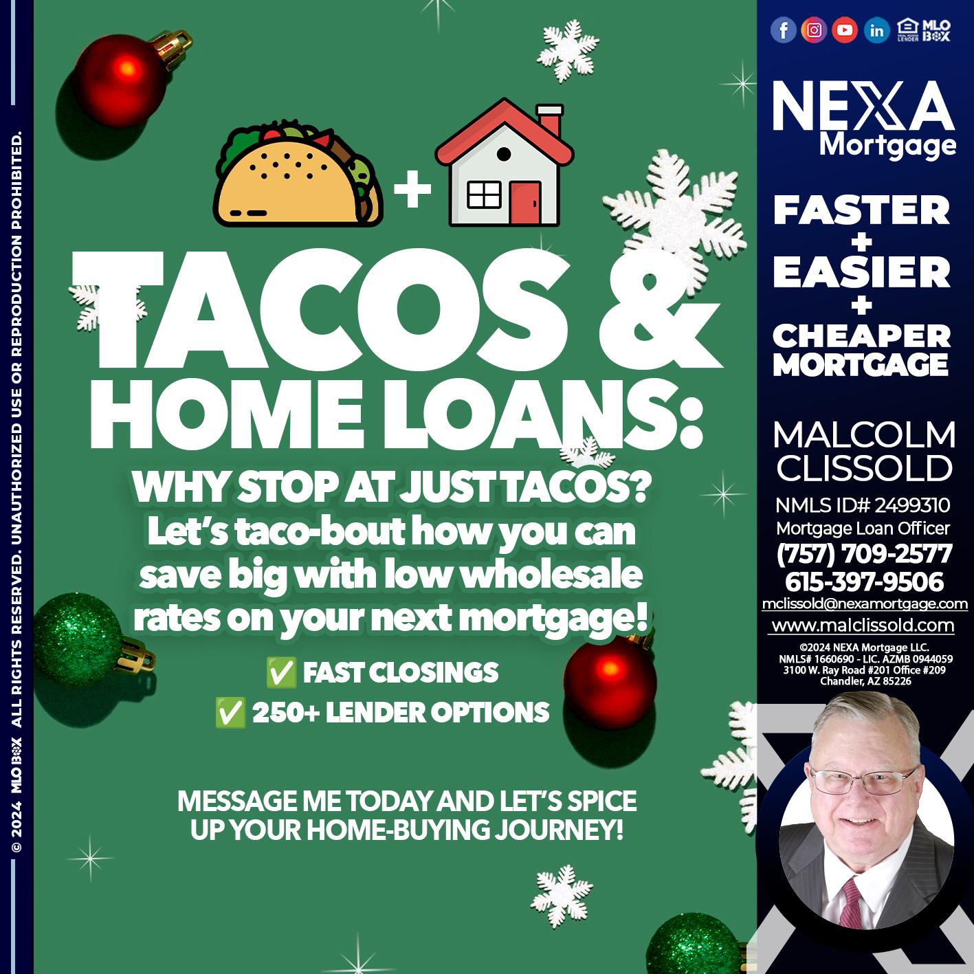 TACOS AND HOME LOANS - Malcolm Clissold -Mortgage Loan Officer