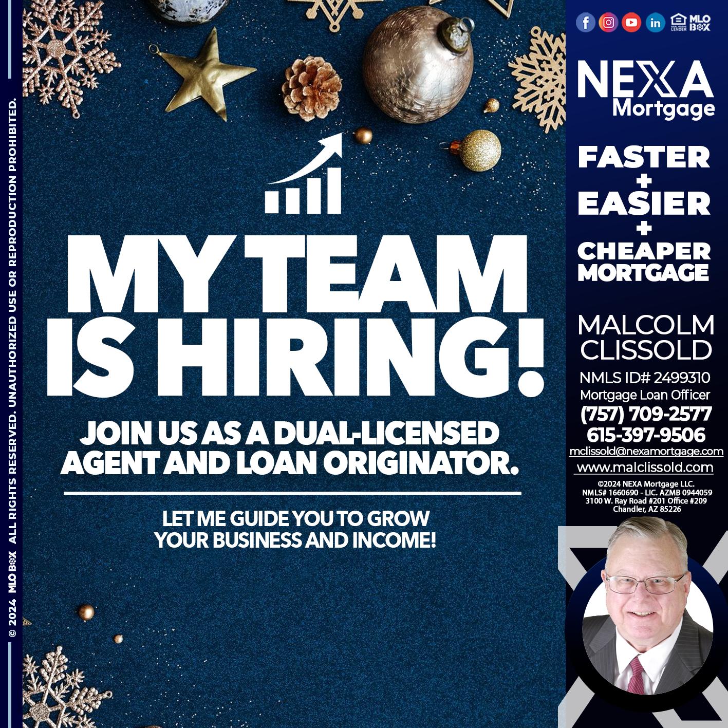 my team is hiring - Malcolm Clissold -Mortgage Loan Officer